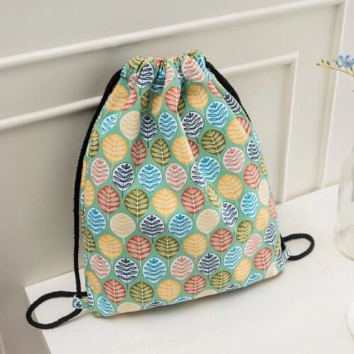 New Fashion Drawstring Backpack Nylon Leafs Printing Casual Travel backpack Women Daily Beach Bag Girls knapsack wholesale