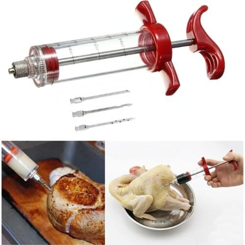 Plastic Meat Injector Kit for Smoker with 3 Flavor Food Syringe Needles Ideal for Injecting Marinade into Turkey Brisket