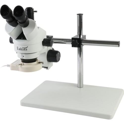 7X-45X Continuous Zoom Professional Trinocular Stereo Microscope Magnification Big Size Boom Stand +56 Led Ring Light