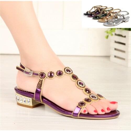 2021 summer new fashion diamond small size flip flops gemstone rhinestone flat bottom womens shoes bohemian sandals large size