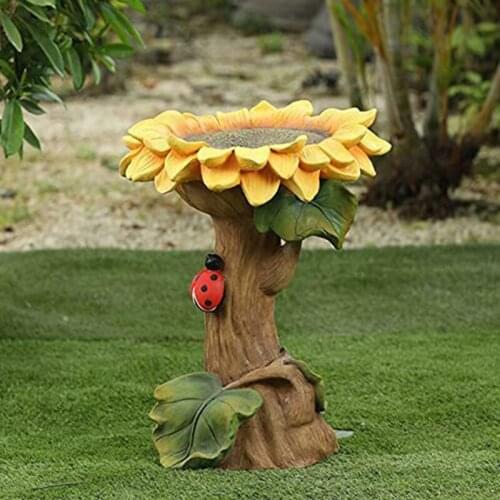 Outdoor Sunflower Bird Bath Garden Ornament with Ladybug Resin Yard Lawn Decoration Outdoor Statues Handmade Wild Bird Feeder