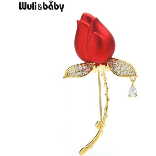 Wuli&baby Soft Touch Enamel Tulip Brooch Pins Luxury Quality Flower Zicron Copper Brooches Women Jewelry Gift