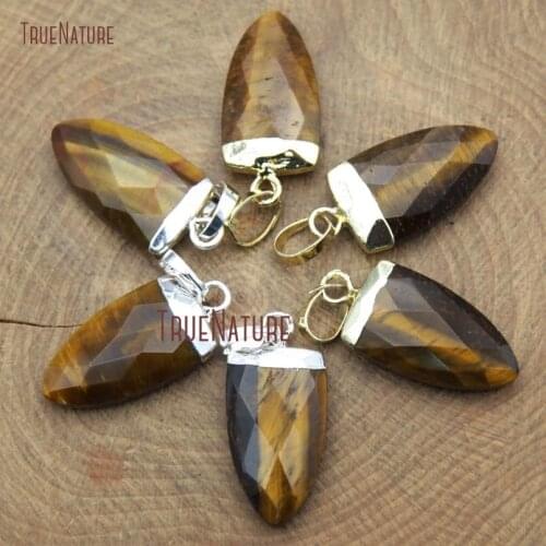 DIY Jewelry Findings Gold Electroplated Tiny Pendant Faceted Tiger Eye Pendant Dagger Shape Accessory In 22*10 mm PM9761