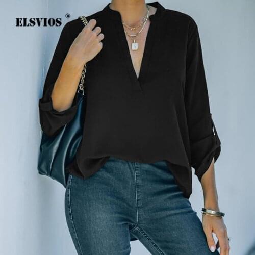 Autumn Winter Fashion New Style Women V Neck Long Sleeves Chiffon Shirts Casual Solid Color Loose Elegant Office Ladies Pullover