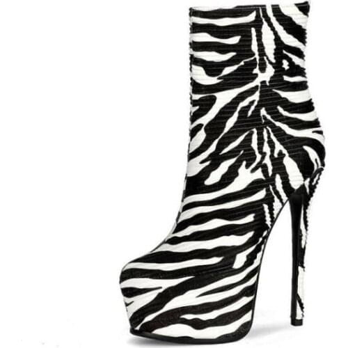 Moraima Snc Autumn Newest Zebra Printed Ankle Boots Fashion Platform Short Boots Woman Riding Boots Sexy Shoes