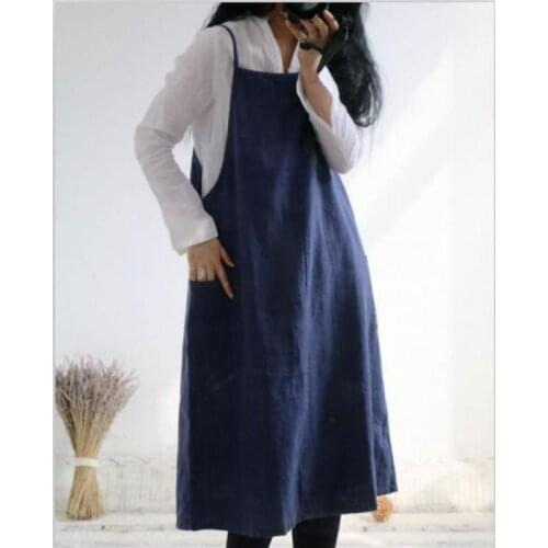 2020 Fall Loose Sleeveless Spaghetti Strap Vestidos Dress Cotton Linen Maxi Sexy Dress Solid Color Maxi Women Vestido