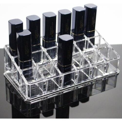 18 Slots Crystal Acrylic Makeup Organizer Toiletry Organizer Box Lipstick Storage Holder for Lip Gloss Lip Moisturizer