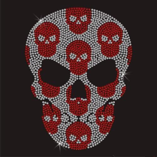 2pc/lot Skull sticker hot fix rhinestone transfer motifs iron on crystal transfers design applique patches for shirt
