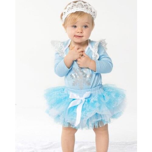 Ice Elsa Costume Baby Girls Outfit Bebe Kids Lace Romper Tutu Jumpsuit Overall Children Baby Infant Clothing 3PCS Blue C005