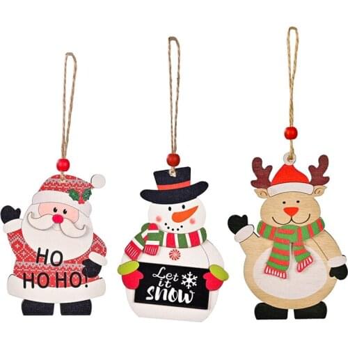 3 Pack 2022 Santa Claus Deer Snowmass Wooden Pendant Christmas Decorations For Home Christmas Ornament New Year Gifts