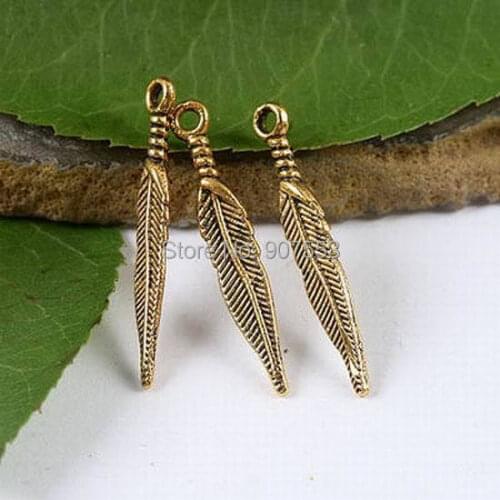 80pcs dark gold tone feather charms h1957