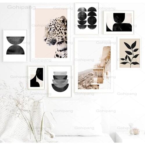 Abstract Graphics City Building Canvas Painting Leopard Nordic Wall Art Posters and Prints Wall Pictures for Living Room Decor