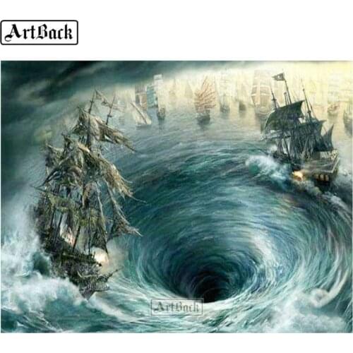 5d diamond painting vortex in the sea sailing man square & round diamond embroidery scenery 3d diamond mosaic decoration