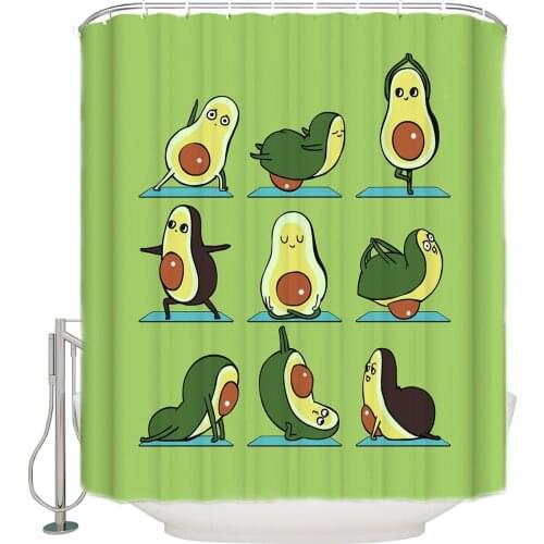 Avocado Yoga Extra Long Fabric Bath Shower Curtains Bathroom Decor Sets with Hooks Polyester Home Decoration