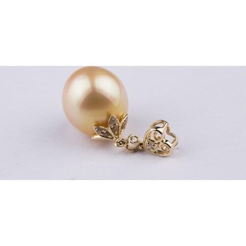 Free Shipping 11.6*13.8mm Light Golden Genuine South Sea Pearl Heart Pendant 14k Yellow Gold have no necklace #0209