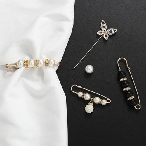 Faux Pearl Safety Pins Rhinestone Jewelry Brooch Sweater Shawl Clips Decoration XX9D