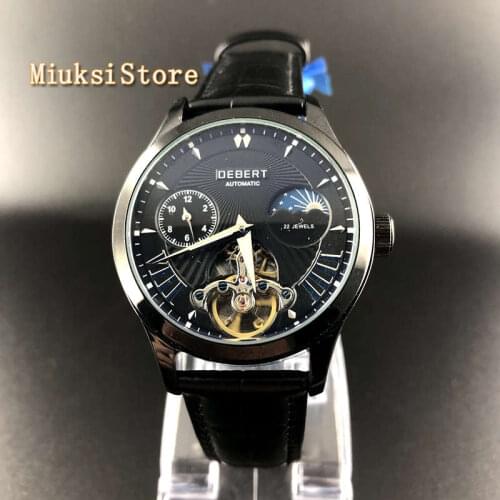 2019 new mens luxury mechanical watch Debert 41mm flywheel black dial leather waterproof automatic leisure watches