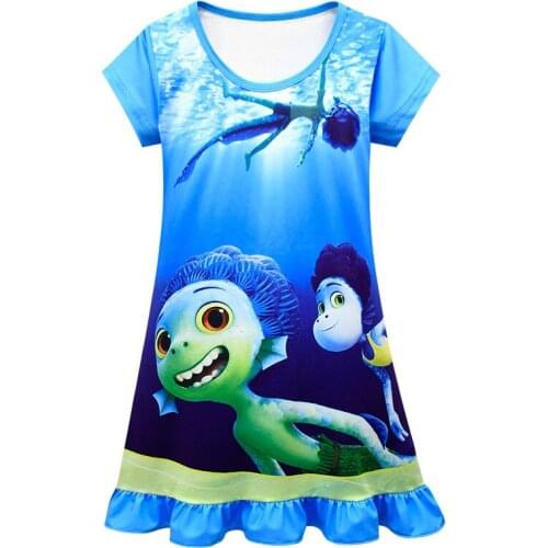 Kids Summer luca Dress Short Sleeve Pajamas Nightdress Home Dress Toddler Nightgown Girls Sleepwear