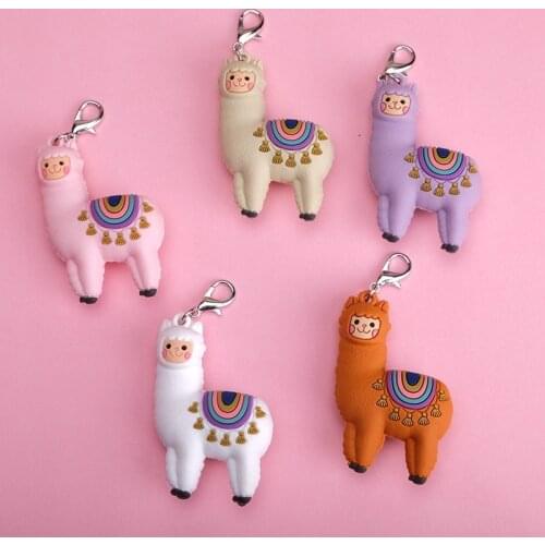 Ins new cute cartoon grass mud horse glue stereo alpaca keychain creative DIY key accessories
