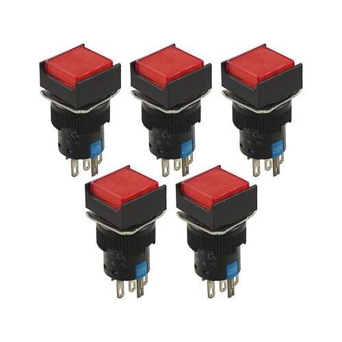 AC 220V Panel Mount 1NO 1NC Latching Red Lamp Square Push Button Switch