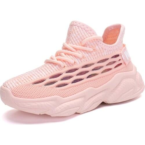 Fashion Girls Sports Shoes Kids Slip On Running Sneakers Children Lightweight Tenis Sneakers Baby Breathable Mesh Walking Shoes
