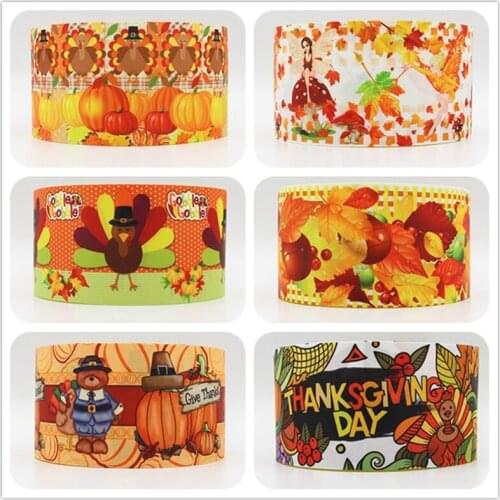Q&N ribbon 3inch 75mm Thanksgiving day printed grosgrain ribbon webbing 50yards/roll for headband hair bows free shipping