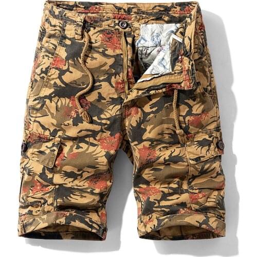 TEHEZAD Summer Cotton Camouflage Cargo Shorts Mens Fashion Casual Youth Shorts Comfortable Body Feel Shorts Mulit-Pocket Beach