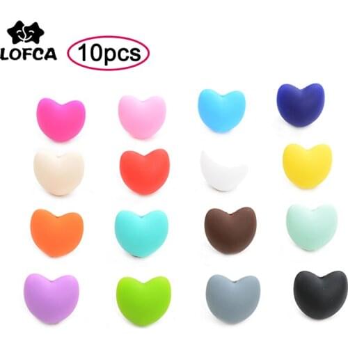 LOFCA Heart Shape 10pcs/lot Loose Silicone Beads For Teething Necklace Silicone Beads For Baby Teether BPA Safe DIY