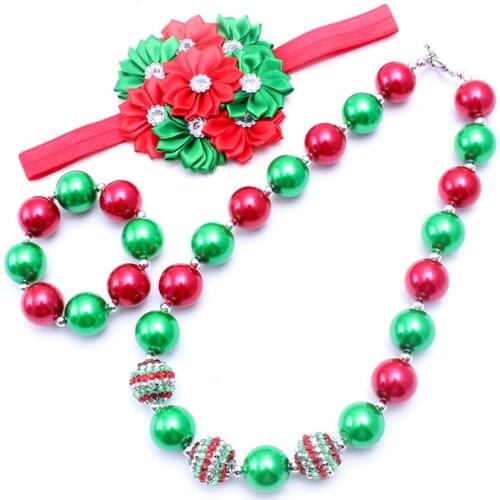 MHS.SUN Christmas Kids Girls Chunky Beads Necklace Bracelet Hairbands Set Fashion Chunky Jewelry Set Headwear For Gifts