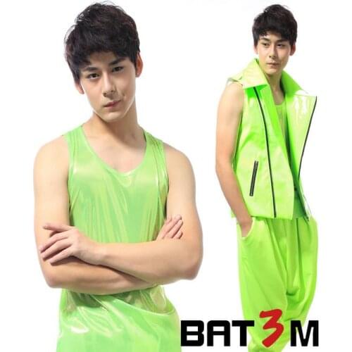 Fashion personality all-match mens clothing neon green vest men europe basic costumes 1 star style dress colete masculino