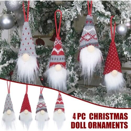 4 Pcs Christmas Tree Hanging Gnomes Ornaments Set Swedish Handmade Plush Gnomes Santa Elf Hanging Home Decorations Holiday Decor