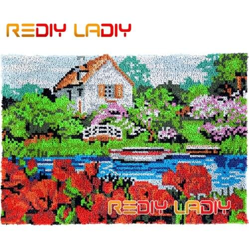 Latch Hook Rug Kits Rural Scenery Plush Wall Tapestry DIY Carpet Rug Thick Yarn Arts Cushion Crochet Floor Mat Home Decor Gifts