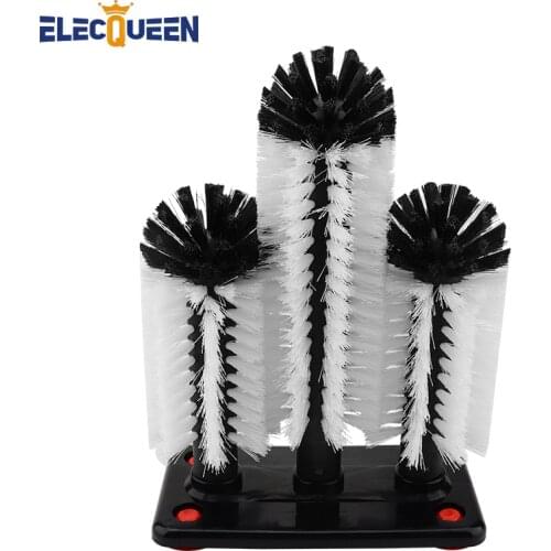 Nylon Glass Washer Brush, Set of 3 Cleaning Brush Water Bottle with Suction Cup Base, Cleaner Tools,Wine cup brush,Bar Tools