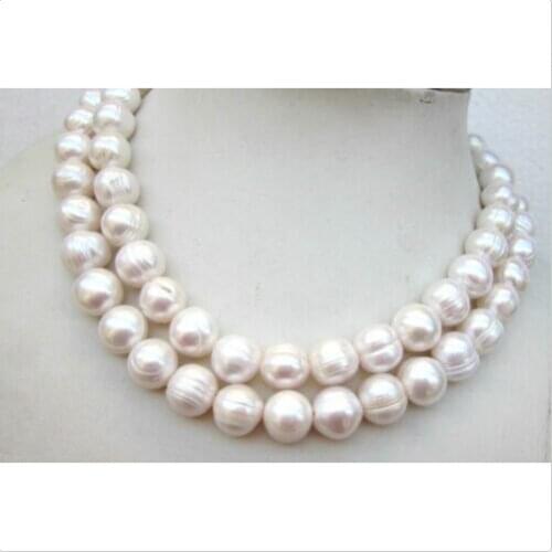 New 34"AAA 11-12MM SOUTH SEA WHITE BAROQUE PEARL NECKLACE
