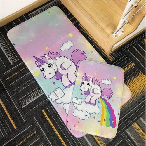 New Unicorn Cute Cartoon Door Mat Non-Slip Kids Toy Mat Bathroom Kitchen Living Room Absorbent Floor Mat Rectangle Welcome Rugs