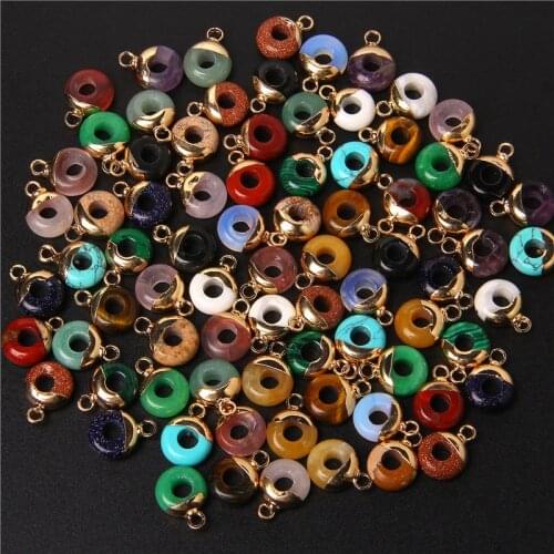 5pcs/lot Natural Stone Necklaces Pendant Jade Amethyst Quartz Malachite Opal Charms For Woman Man Couple Child Jewelry 10mm Size