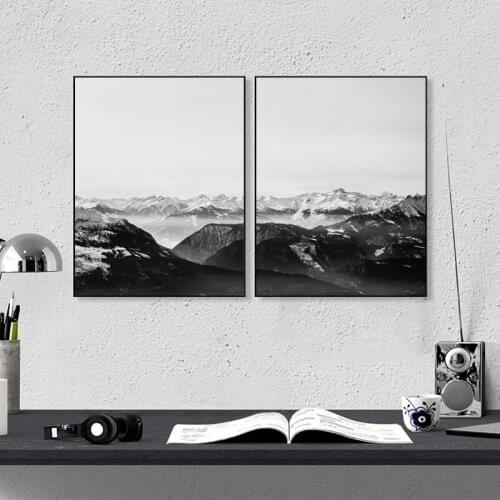 Big Size Mountain Range Nature Landscape Black White Photo Posters and Prints Canvas Painting For Bedroom Wall Art Home Decor