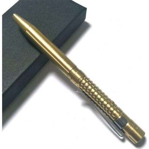 1PC EDC Hand Brass Pen With Pen Holder Pencil Pen With LED Light Full Copper Metal Pen Multi Tools Accessories Camping Equipment