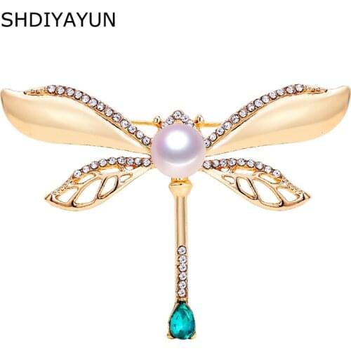 SHDIYAYUN 2019 New Pearl Brooch Vintage Dragonfly Brooch For Women Gold Brooch Pins Natural Freshwater Pearl Jewelry Decoration