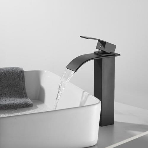 Basin Mixer Taps, Tall Waterfall Bathroom Sink Taps, Single Lever Handle Countertop Washbasin Mixer Faucet, Anti-Rust and Anti-W
