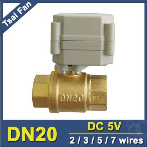 TF20-B2-A DC5V 2/3/5/7 Wires Brass 3/4" DN20 2-Way Electric Brass Valve NPT/BSP Thread Full Port For Water Control Application