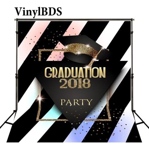 VinylBDS High School Graduation Party Photography Background Black and White Stripes Backdrops Golden Glitter Photo for Party