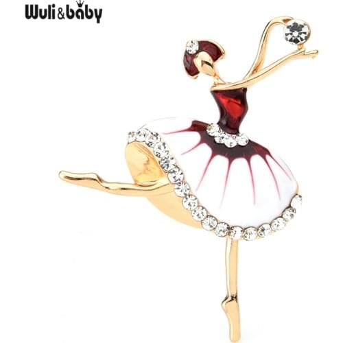 Wuli&baby Rhinestone Ballet Girl Brooches Women Alloy 3-color Enamel Dancer Party Weddings Brooch Pins Gifts