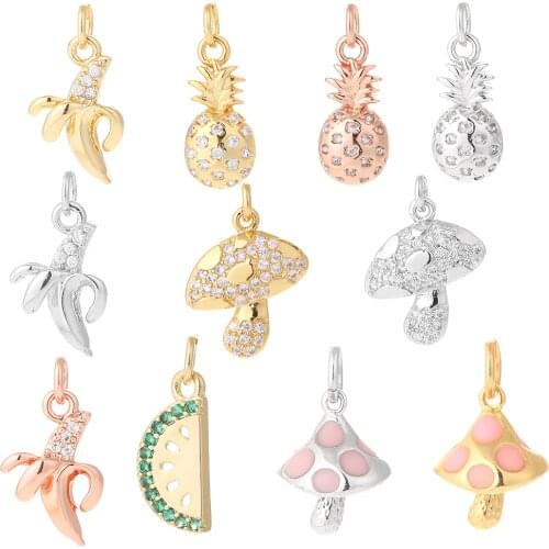 Fruit Jewelry with Diamond Earrings Necklace Diy Making Banana Pineapple Mushroom Pendant Copper Zircon Charms for Jewelry