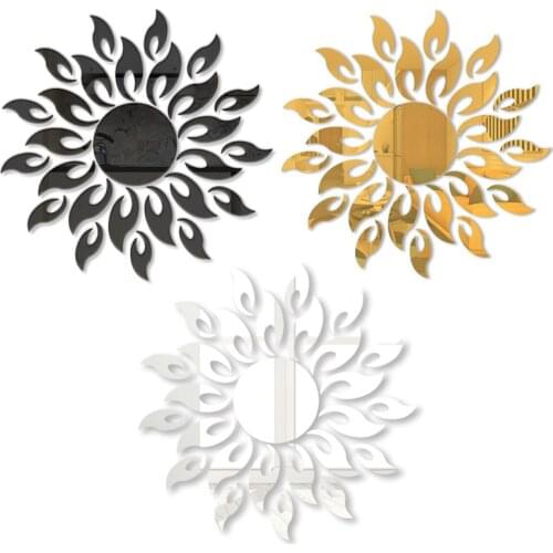 Sun Flower Mirror Wall Sticker Self Adhesive Acrylic Mirror Stickers Decal Art Mural Wallpaper Living Room Decoration Home Decor