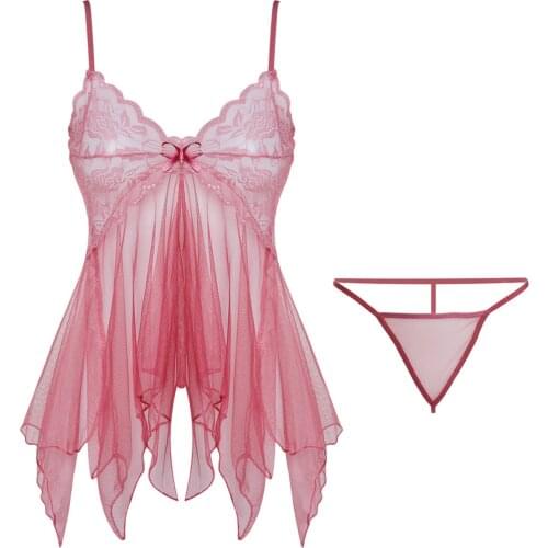 Plus Size Lingerie Womens Nightie Sleepwear Perspective Lace Sexy Nightdress with G-string V-neck Sexy Nightgown Sleep Tops 4XL