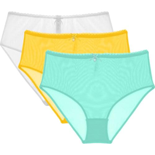 Seamless transparent high-waist womens panties sexy solid color thin high-waist female panties 3-piece set CYHWR