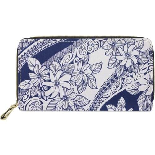 Women Purse Long Zipper Wallets Polynesian tribal style PU Leather Womens Wallets And Purses Clutches Female Purse Money Bag