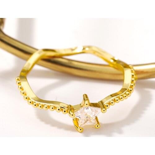 Lovely Gold Color Star Crystal Ring For Women Irregular geometry Finger Anillos Stainless steel Accessories Boho Jewelry Gifts