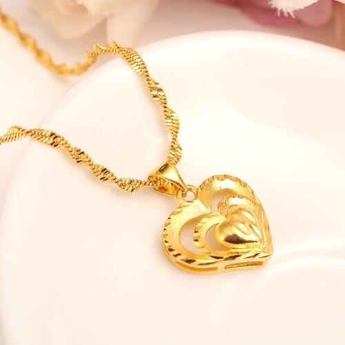 Gold Pendant WITH necklace Gold filled Romantic Love Heart Vintage Jewelry Women girls Valentines Day Gift mother gift